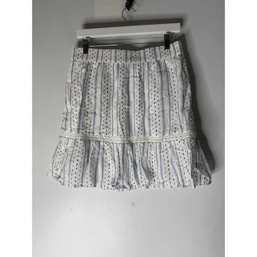 NWT loft clip tiered pull on mini skirt white blue size m